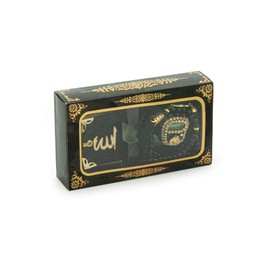 ihvan online Mini Velvet Quran Set with Islamic Finger Counter, Portable Digital Tasbeeh, Muslim Prayer Beads, Pearl Zikirmatic Beads, 3 Pieces Gift Set for Mevlüt (Black Box)