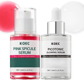 KOEC Pink Toning Skin Booster,Pink Spicule Serum + Picotonic Glowing Ampoule Duo Hydrating & Smoothing & Nourishing Skincare Set with Collagen,Alpha Arbutin, Niacinamide