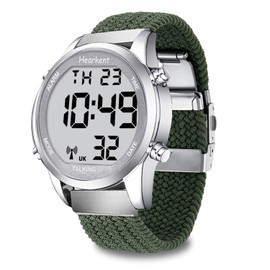 Hearkent Atomic Talking Watch LCD Big Numbers Extension Nylon Braided Adjustable Strap Radio-conrtolled Watch for Senior Or Blind People