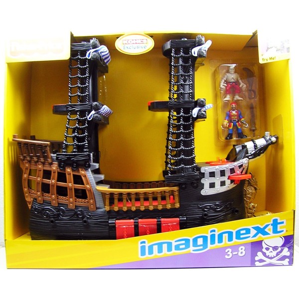 Fisher price Imaginext Black and Red Pirate Ship with 2 Figures