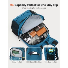 SKYSPER ISHELL16 Flatbar Lightweight Hiking Backpack with RFID Security Daypack for Outdoor & Hiking Unisex Backpack, blue, Rucksack Backpacks