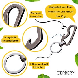 Cerbery - Titanium Keyring with Ring and Gift Box - Bottle Opener Gift Lanyard Key Ring, silver