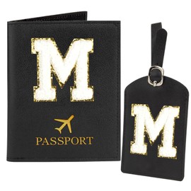 Passport Holder for Travel Essentials for Women Initial Luggage Tags for Suitcase PU Leather Passport Cover International Travel Must Haves Cute Passport Wallet Waterproof Case Name Tag for Luggage M