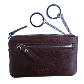 Garffiti Leather Double Chain Key Holder Purse Brown