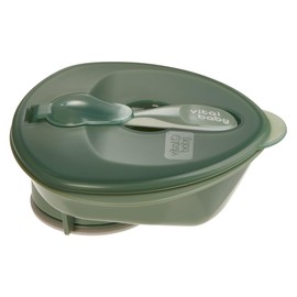 Vital Baby Nourish Power Suction Weaning Bowl with Lid and Spoon 6m+, Green, Strong Suction, Easy Scoop Sides, Leakproof Lid & Spoon, EarthSmart Biodegradable, BPA-Free