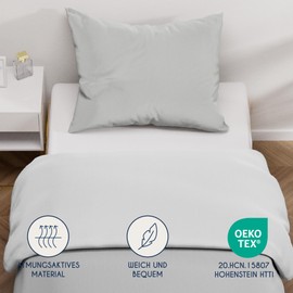 Dreamzie - Bed Linen Set 135 x 200 cm with 1 Pillowcase 50 x 70 cm Light Grey/White - 1 Duvet Cover 135 x 200 cm Made of 100% Microfibre - Certified No Chemicals (Oeko Tex)
