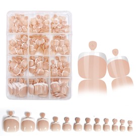 240Pcs Press On Toenails Short Square Fake Toenails White French Tip False Toenails With Design Nude Full Cover Acrylic Toenails Glossy Glue On Toenail for Women Manicure 12 packs