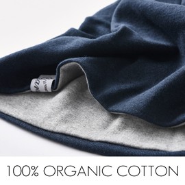 Men and Women Organic Cotton Beanie, Reversible Lightweight Summer Slouchy Knit Hat Made in Japan, Great for Chemo Headwear Navy & Light Grey