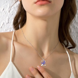 LONAGO Initial Necklace for Women 925 Sterling Silver Purple Butterfly with A-Z 26 Letters Pendant Necklace for Graduation Gifts, Sterling Silver