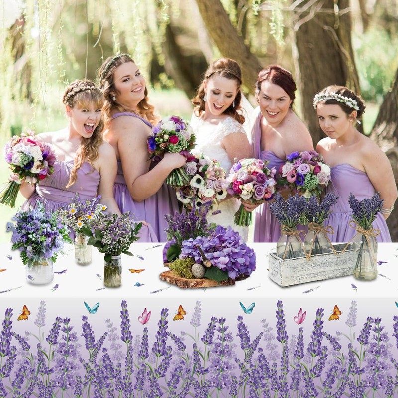 PTECDROTS 4Pcs Lavender Tablecloths Rectangle Purple Flower Table Cloths Butterfly