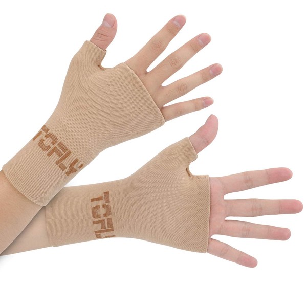TOFLY Compression Arthritis Gloves, 1 Pair Thumb and Wrist Support for Men and Women, 20-30mmHg, Compression Wrist Cuff for Carpal Tunnel Syndrome, Wrist Pain, Beige L