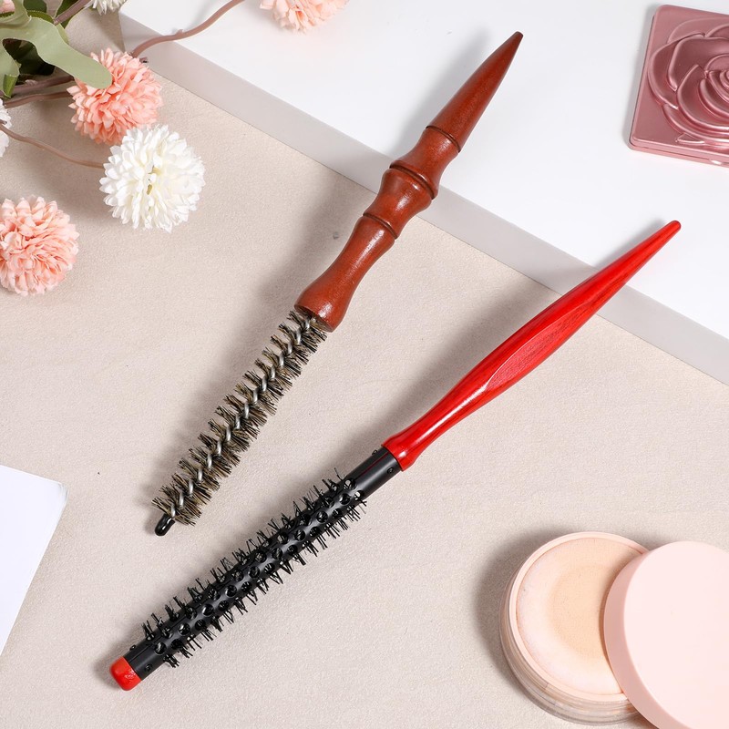 2 Pcs Small Round Brush Boar Bristle Round Brush Quiff