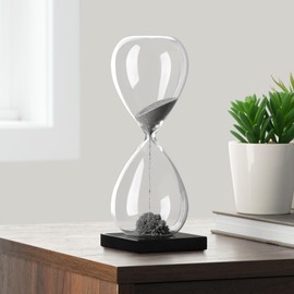 Torre & Tagus Magnetic Hourglass Sand Timer - 60 Second / One Minute Magnetic Sand Clock with Gray Magnet Iron Powder and Black Base, Hand-Blown Hour Glass for Office Desk, Home Study, Games Room