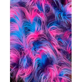 Luvfabrics 60" Wide Multicolored Faux Shaggy Synthetic Fur Upholstery Apparel | Sold by The Yard (Multi Pink Blue)