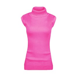 v28 Women Sleeveless High Neck Turtleneck Stretchable Knit Sweater Top, Hot Pink, XX-Large
