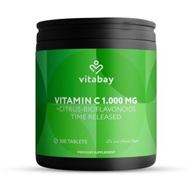 Vitabay Vitamin C 1000mg - 500 Vegan Slow Release Vitamin C Tablets