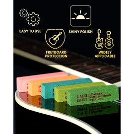 Baroque Fret Erasers for Guitar, Fret Polishing Cleaner, Frets Polish Tools Kit, Clean Fret Wire/String/Metal, Set of 5 (180& 400& 1000& 1500& 2000 Grit)