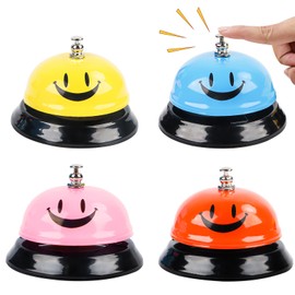 Set of 4 Table Bell, Stainless Steel Table Bell, Call Bell, Training Bell, Hand Bell with Smile Pattern, Hotel Bell, Reception Bell with Crisp Bell, Service Bell for Restaurants, Hotels