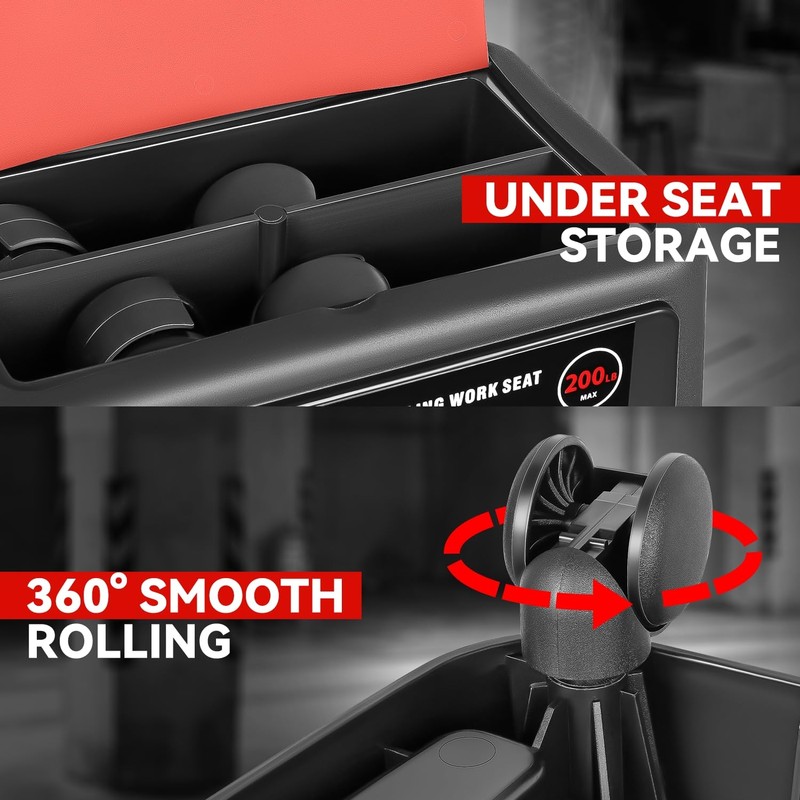 Auto Dynasty Portable Rolling Tool Seat with Functionality Built-in Storage