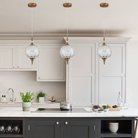 TLOLGT Modern Brass Pendant Light Antique Delicate Decorative Pattern Glass Ceiling Pendant Lighting Fixtures for Kitchen Island Bedroom Dinning Room with Original Design