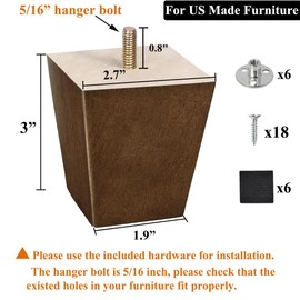 AORYVIC Wood Furniture Legs Sofa Legs Pack of 4 Square Couch Legs Mid-Century Modern Replacement Legs for Armchair Recliner Coffee Table Dresser Sideboard (3 inch (6pcs))