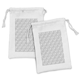 Ambesonne Jasmine Fabric Pouch Set of 2, Outline Repetitive Floral Blossoming Branches Monochrome Pattern Print, Small Drawstring Bag for Toiletries Masks and Favors, 9" x 6", Charcoal Grey and White