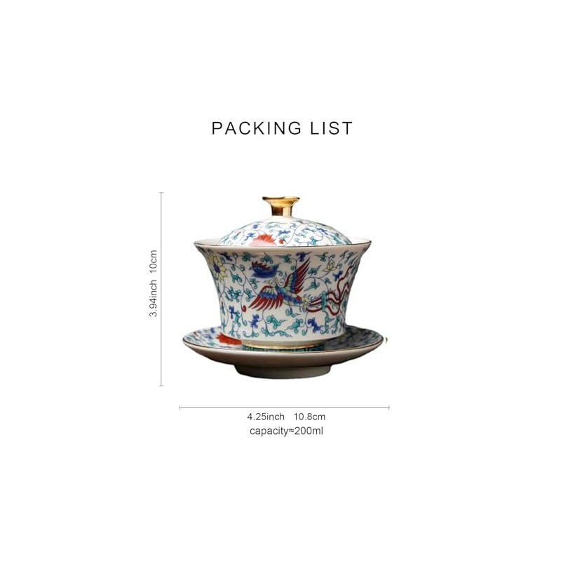 fanquare Chinese Gaiwan Porcelain Gongfu Tea Cup with Saucer and