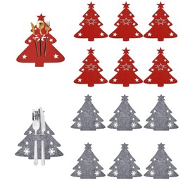 Octonyluck Pack of 12 Christmas Tree Cutlery Holders, Felt Christmas Tree Cutlery Holder, Christmas Cutlery Bag, Christmas Table Decoration, Cutlery Bag for Christmas Decoration