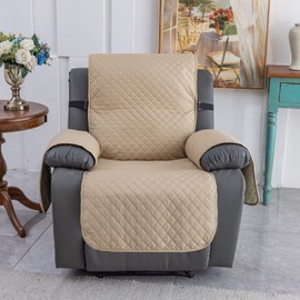 XINEAGE Water Resistant Recliner Cover, Nonslip recliner chair covers for reclining chair with Pockets, Quilted Thick Recliner Slipcovers for Pets and Kids (Recliner, Khaki)