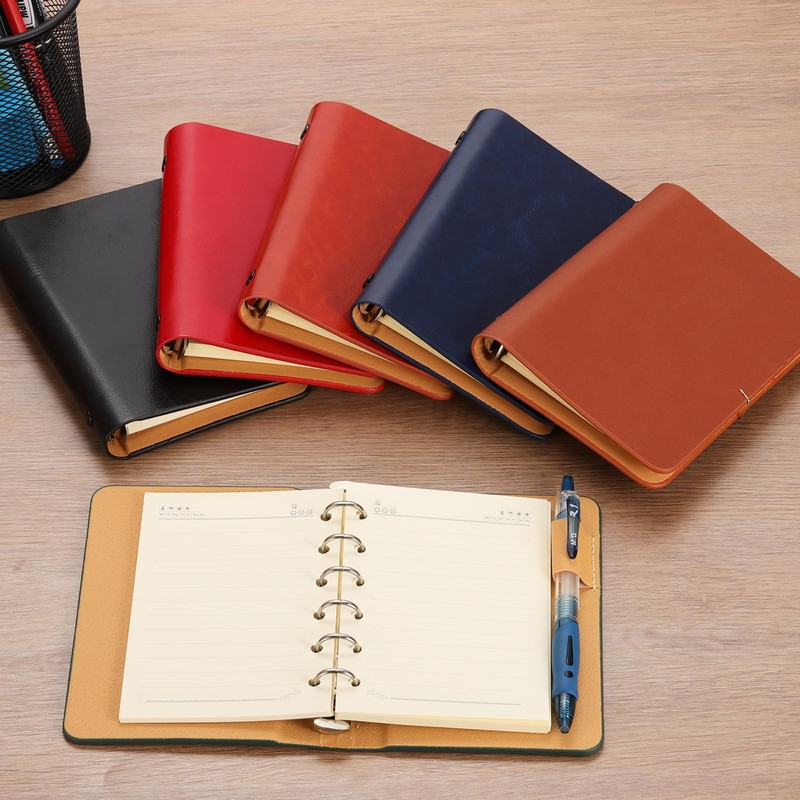 PATIKIL 6 Ring Binder Cover, 2 Pack A7 Leather Notebook