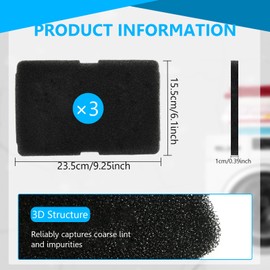 Pack of 3 Filter Dryer, Sponge Filter Mat 240 x 150 x 10 mm for Beko Grundig Blomberg ElektraBregenz 2964840100, Lint Filter Sponge Replacement Part for Tumble Dryers Condenser Dryer