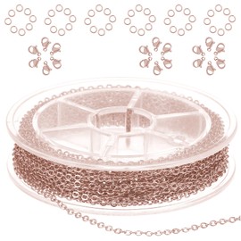 COMNICO 33ft(10m) Stainless Steel Jewelry Chain 1.5mm DIY Craft Links Supplies Findings for Making Necklace Earring Bracelet, Metal Cable Roll 20pcs Lobster Clasps 50pcs Jump Rings (Rose Gold)