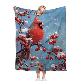 Cardinal Blanket American Cardinal Birds Gifts for Girls Boys Cardinal Bird Throw Blanket for Winter Couch Sofa Bed Soft Warm Flannel Fleece for Kids Adults 40"x50"