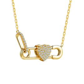QUALISE Solid 925 Sterling Silver Safety Pin Necklace for Women – 14K Gold Plated Love Paper Clip Heart Pendant Necklace,Dainty Hypoallergenic Trendy Jewelry Gift for Her on Birthday Anniversary