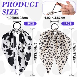 Mxxipp 2pcs Cow Print Hair Band for Women, Non-Slip Spotted Rabbit Bunny Ear Bow Hair Tie Ropes, Bowknot Elastic Ponytail Holder Hair Scrunchies Accessories for Curly Straight Thin Thick Fine Hair