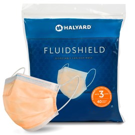 HALYARD FLUIDSHIELD 3 Disposable Procedure Mask, with SO SOFT Earloops, Fog-Free, Pleat-Style, Orange, Level 3, 28797 (Box of 40)