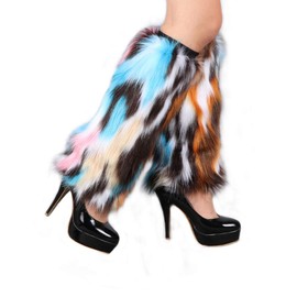 Ibeauti Womens Furry Leg Warmers Super Soft Rainbow Boots Shoes Cuffs Covers (Medium: Length: 15.4", Blue)