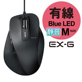 Elecom M-XGM10UBSBK Wired Mouse, Medium Size, 5 Buttons (Back/Forward Buttons), Quiet, BlueLED, Extreme Grip Type, Black