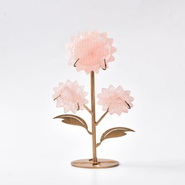 JIC Gem Large Rose Quartz Crystal Sunflower Healing Stones Pink Crystal Slices Carved Crystal Flower on Stand Decor Chakra Balancing Crystal Collection