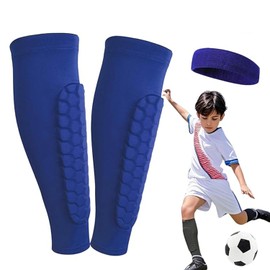 Roczential Kids Shin Guards for Soccer, Youth & Adults 8-10, Lightweight Breathable Anti-Collision Calf Protector, Comfort Fit Sports Shin Pads(Blue, Small)