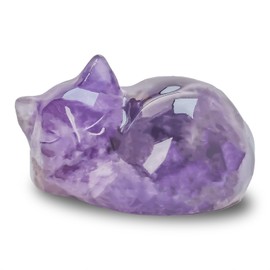 WHAL&YUNE Crystal Cat Figurine, 1PC Amethyst Gemstone Cat, Natural Sleeping Cat Ornament Hand Carved Cat Statue Cat Home Decor Crystal Decoration for Cat Lovers, Gift 1.5"