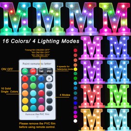 Pooqla Colorful Light Up Letters, Silver LED Marquee Letter Lights Battery Operated,16 Colors Glitter Alphabet Letter Sign Night Lights for Girls Birthday Party Wedding Bedroom Decoration, Letter M