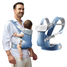 IULONEE Baby Carrier from Newborn Adjustable Toddler Carrier Wrap with Detachable Bibs Ergonomic Infant Sling Carrier Front Back Carry for Newborn 3-36 Months Sky Blue