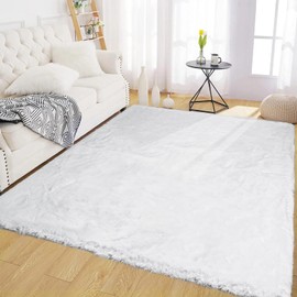 Latepis White Fur Rug Area Rug 5x7 Washable Shag Rug Fluffy Faux Rabbit Rug for Living Room Bedroom Playroom Nursery Rug Plush Throw Rug Luxury Home Decor