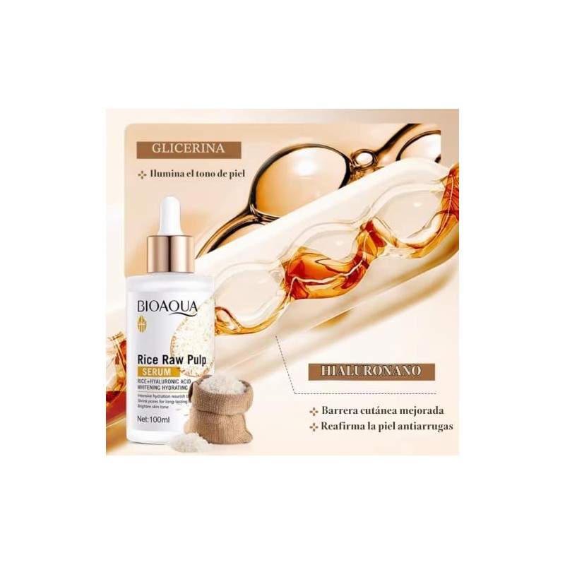 BIOAQUA Sérum Facial de Arroz con Ácido Hialurónico, 100ml, Hidratante,