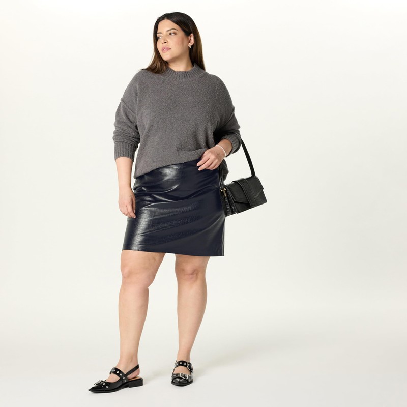 The Drop Ginger Pencil Skirt, Black Croc, S