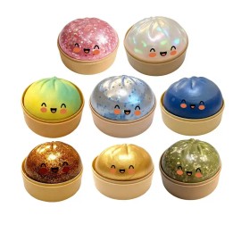 2026 Glitter Dumpling Squishy Toy with Steamer Box, Soft Sensory Fidget Squeeze Toy, Stress Relief Desk Toy for Adults and Teens, Blind Box Style