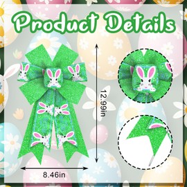 2 lazos de corona de Pascua, decoración de Pascua, lazos con purpurina verde de primavera, diseño de conejo, lazos de arpillera para corona, cinta de Pascua, lazos para decoración de árbol de