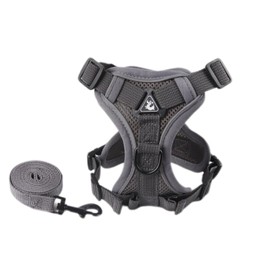 Cat Harness and Lead Set, Adjustable Kitten Harness and Lead Set with Reflective Strips Escape-Proof, Cat Vest Harness with Leash Sets for Cats Dogs Pets Walking (Grey, L)