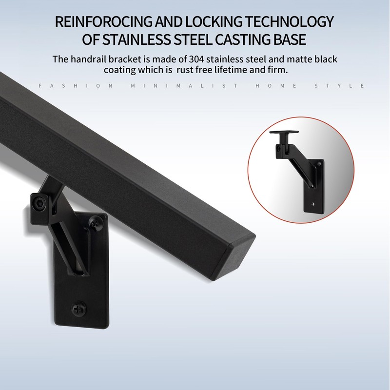 6FT Matte Black Handrails Kit for Indoor Outdoor Stairs，Modern Aluminum